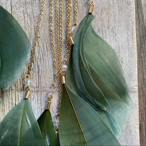 FP Green Feather Behind the Ear Statement Earrings - Picture 3 of 4